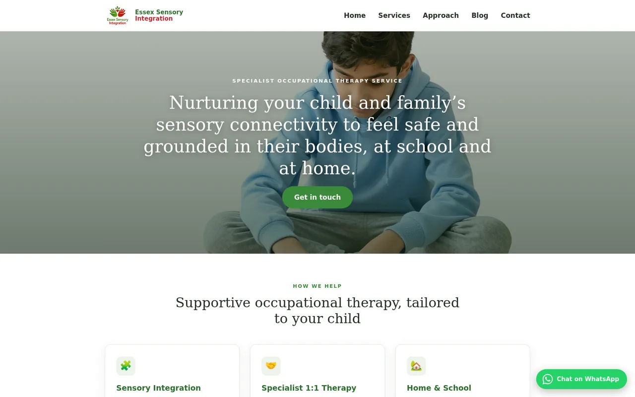 Occupational therapy website built by Myanna for Essex Sensory Integration